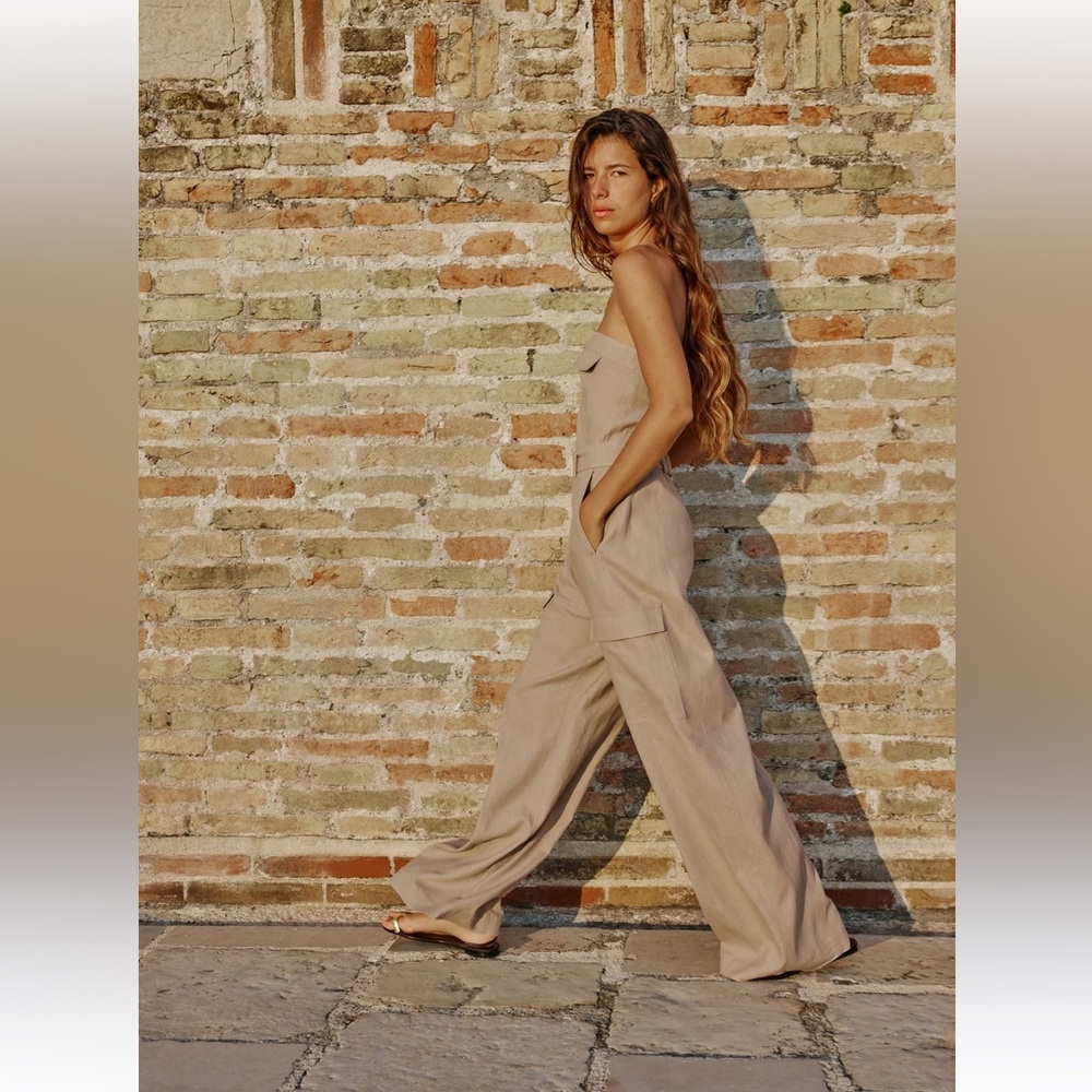 Zara linen blend cargo jumpsuit